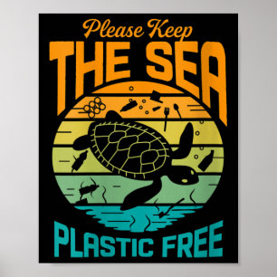 Póster Las Mujeres Mantienen Libre El Plástico Del Mar Di