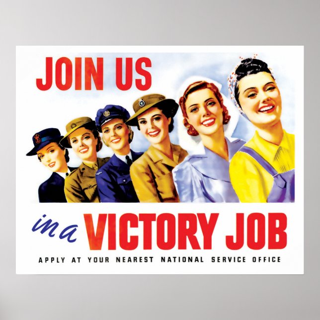 Póster Las mujeres se unen a la victoria, propaganda vint (Frente)