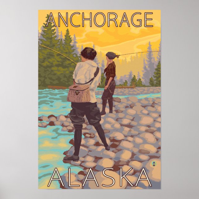 Póster Las mujeres vuelan a la pesca - Anchorage, Alaska (Frente)