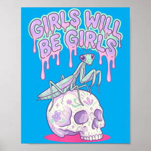 Póster Las niñas serán niñas lindas Kawaii