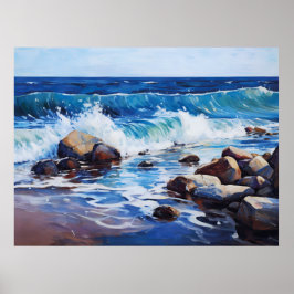 Póster Las olas de ritmo de la naturaleza chocan suavemen