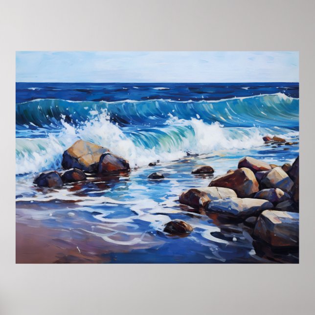 Póster Las olas de ritmo de la naturaleza chocan suavemen (Frente)