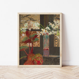 Póster Las orquídeas blancas y un peón   Leon Wyczółkowsk