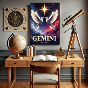 Póster Las palomas de zodiaco de Gemini en armonía