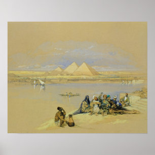 Póster Las pirámides en Giza, cerca de El Cairo (w/c)