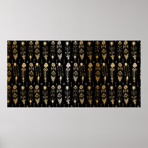 Póster Las plumas de oro texturadas al estilo tribal. Sin