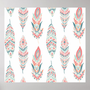Póster Las plumas étnicas dibujan Ilustracion
