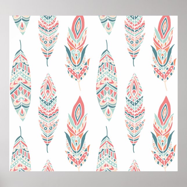 Póster Las plumas étnicas dibujan Ilustracion (Frente)