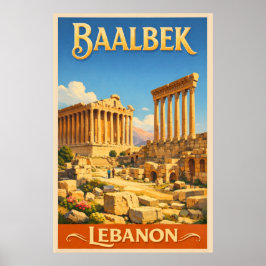 Póster Las ruinas romanas de Baalbek - Viajes vintage