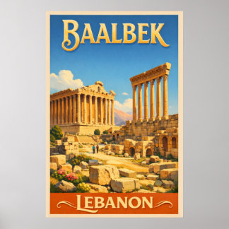 Póster Las ruinas romanas de Baalbek - Viajes vintage