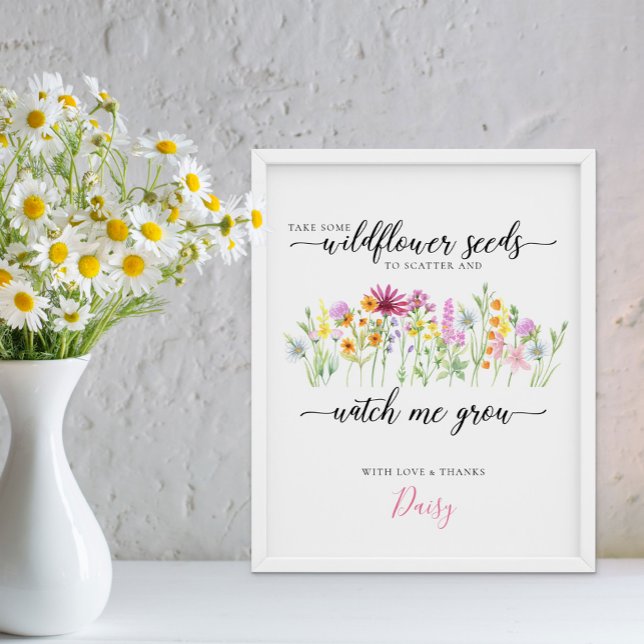 Póster Las semillas de flores silvestres me observan cult (Watch me Grow floral baby shower sign - Wildflower Meadow Collection - order printed or digital file)