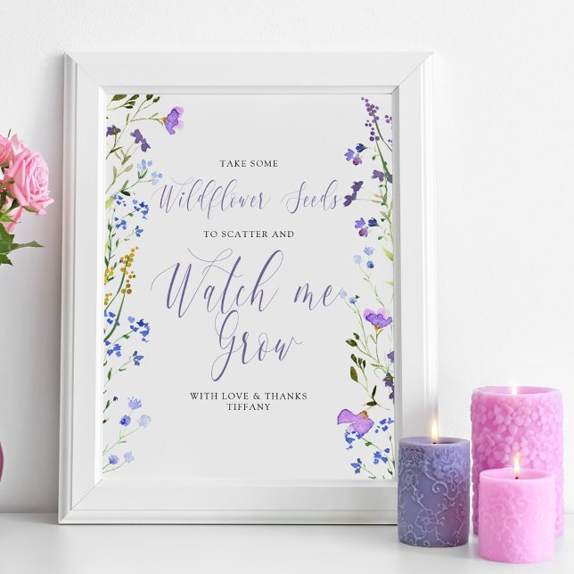 Póster Las semillas de flores silvestres me observan cult (Watch me Grow favor table sign from my Purple Wildflower Collection. Order printed or as a printable)