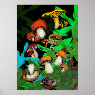 Póster Las setas forestales y el caracol