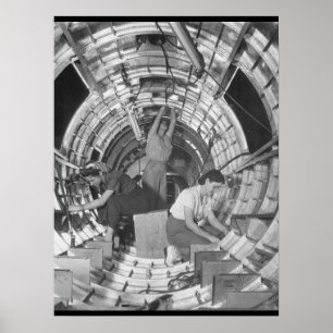 Póster Las trabajadoras instalan fijaciones e imagen de g