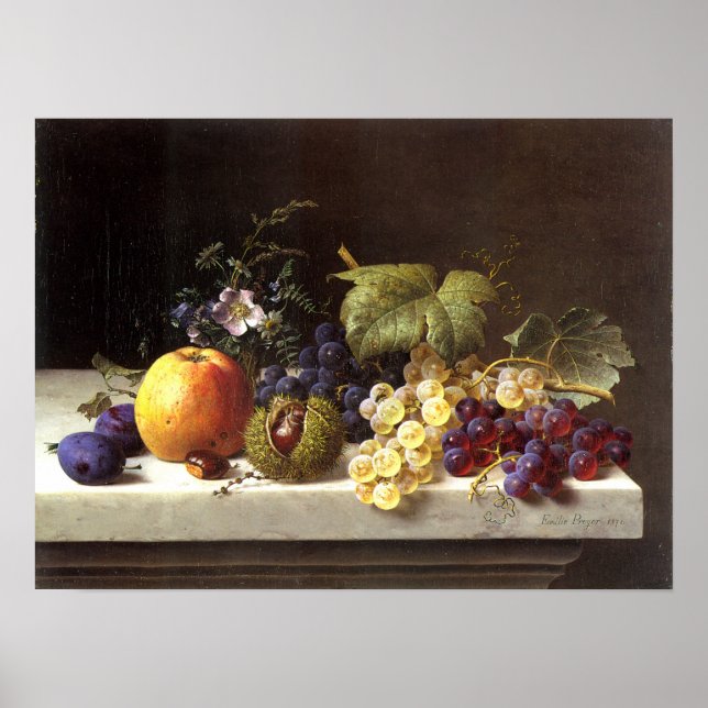 Póster Las Uvas Se Cierran, Etc. En Un Borde De Mármol (Frente)
