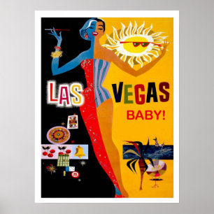 Póster Las Vegas, chica de casino, cartel de viaje vintag