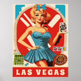 Póster Las Vegas, mujer con tarjetas, viajes