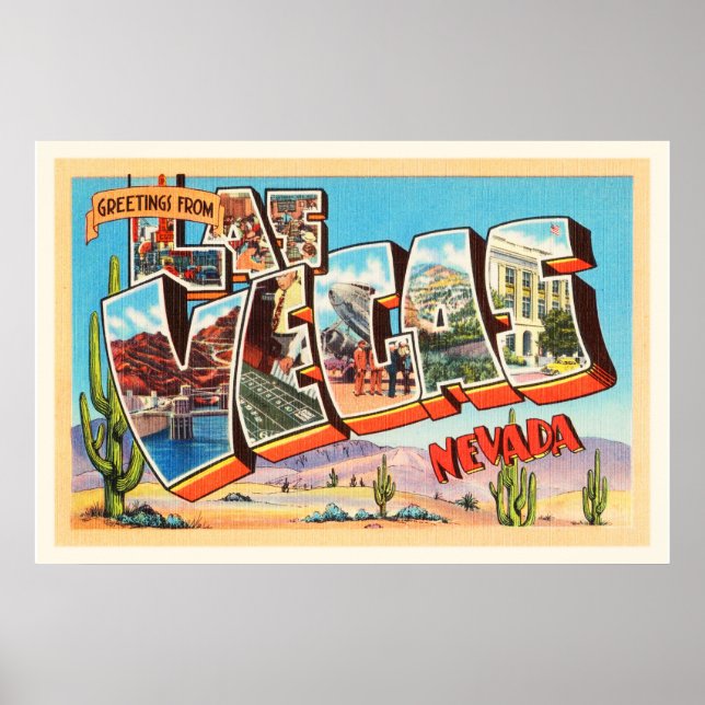Póster Las Vegas Nevada NV Antiguo recuerdo de viaje de v (Frente)