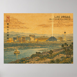 Póster Las Vegas Skyline in Japanese Ukiyo-e
