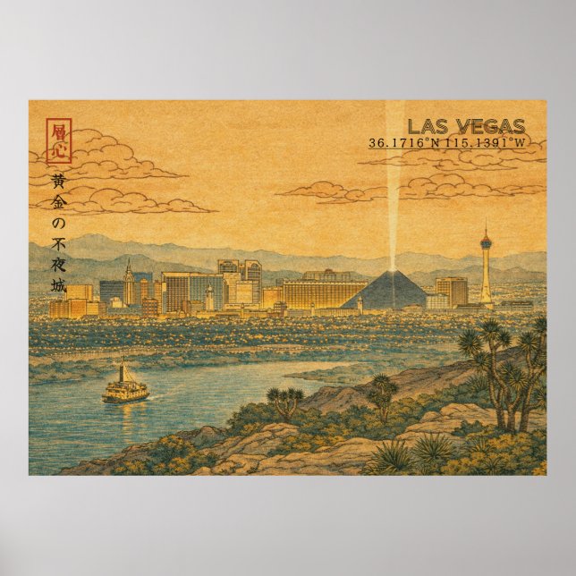 Póster Las Vegas Skyline in Japanese Ukiyo-e (Frente)