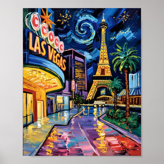 Póster Las Vegas Travel Van Gogh Style Casino Night City (Frente)