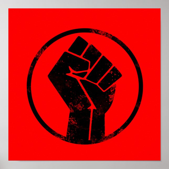 Póster Las vidas negras importan FIST (fondo rojo) #BLM (Frente)