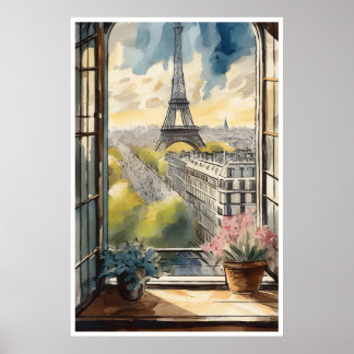 Póster Las vistas a París, la Torre Eiffel y el Poster de