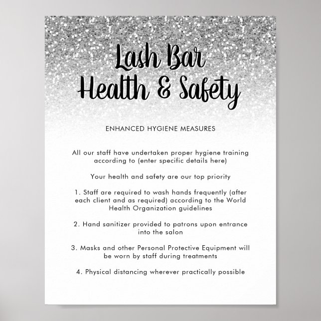 Póster Lash Bar Health Safety Poster Silver Glitter (Frente)