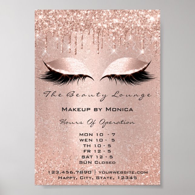 Póster Lash Makeup Horas de apertura Salon Rosa Drin Purp (Frente)