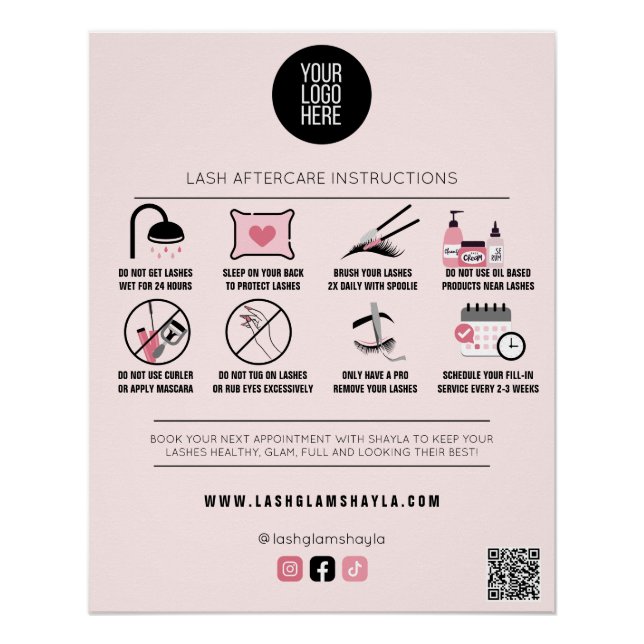 Póster Lash Salon Eyelash Extensión Instrucción para el c (Anverso)