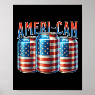 Póster Lata de cerveza divertida americana Bandera patrió
