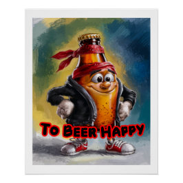 Póster Lata de cerveza divertida y colorida muy feliz en