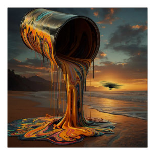Póster Lata de pintura gigante vierte pintura en Sunset B
