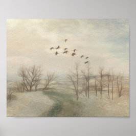 Póster Late Autumn with Flying Geese Pencil Sketch