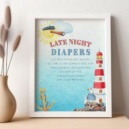 Póster Late Night Diapers Cute Nautical Baby Shower