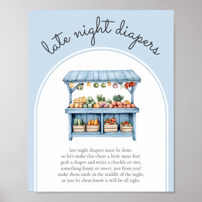 Póster Late Night Diapers Farmers Market Baby Shower Game (Frente)
