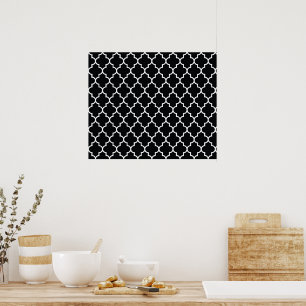 Póster Laterotrabajo negro y blanco, Quatrefoil, Trellis