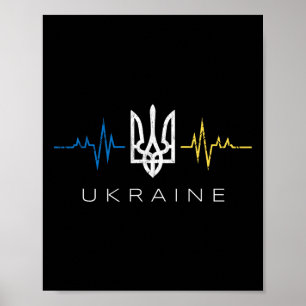 Póster Latido del corazón de la bandera Tryzub ucraniana 