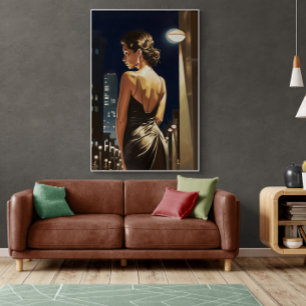 Póster Latina de pie bajo la pintura ligera de Miami Stre