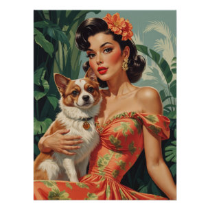 Póster Latina Pin-Up con Perro Cute