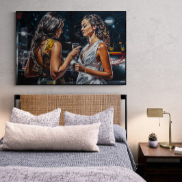 Póster Latinas hablando en una pintura de Miami Nightclub