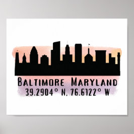 Póster Latitud y longitud de la línea aérea Baltimore
