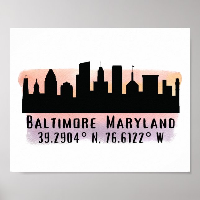 Póster Latitud y longitud de la línea aérea Baltimore (Frente)