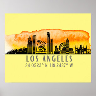 Póster Latitud y longitud de la línea aérea de Los Ángele