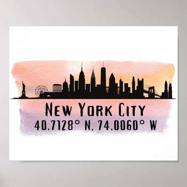 Póster Latitud y longitud de la línea aérea de Nueva York (Frente)