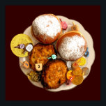 Póster Latkes, Sufganiot (Jelly Donuts)<br><div class="desc">"Expresiones judías" ofrece una experiencia de compras ya que no encontrarás en ninguna otra parte. Bienvenidos a nuestra tienda. Hable con sus amigos sobre nosotros y envíenles nuestro enlace: http://www.zazzle.com/YehudisL?rf=238549869542096443*</div>