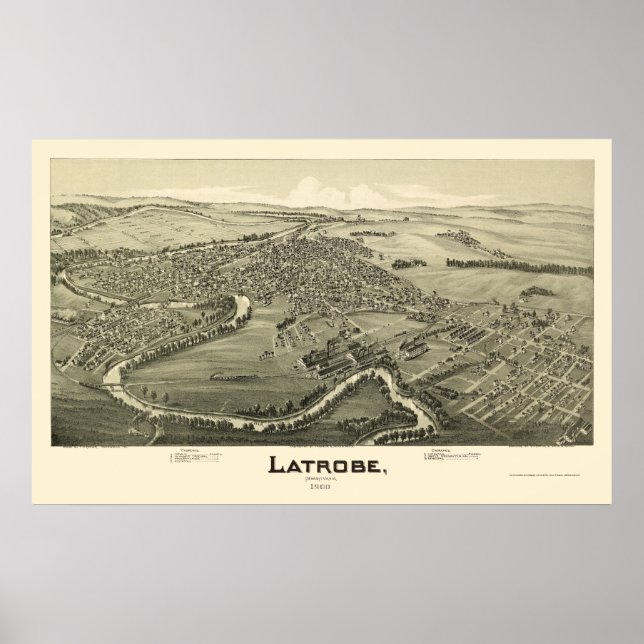 Póster Latrobe, Mapa Panorámico PA - 1900 (Frente)