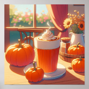 Póster Latte de especias de calabaza animada de los años