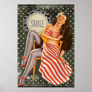 Póster Laughing Brunette Pin-up Girl
