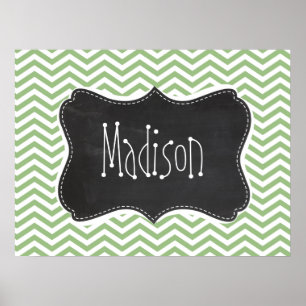 Póster Laurel Green Chevron Stripes; Chalkboard look